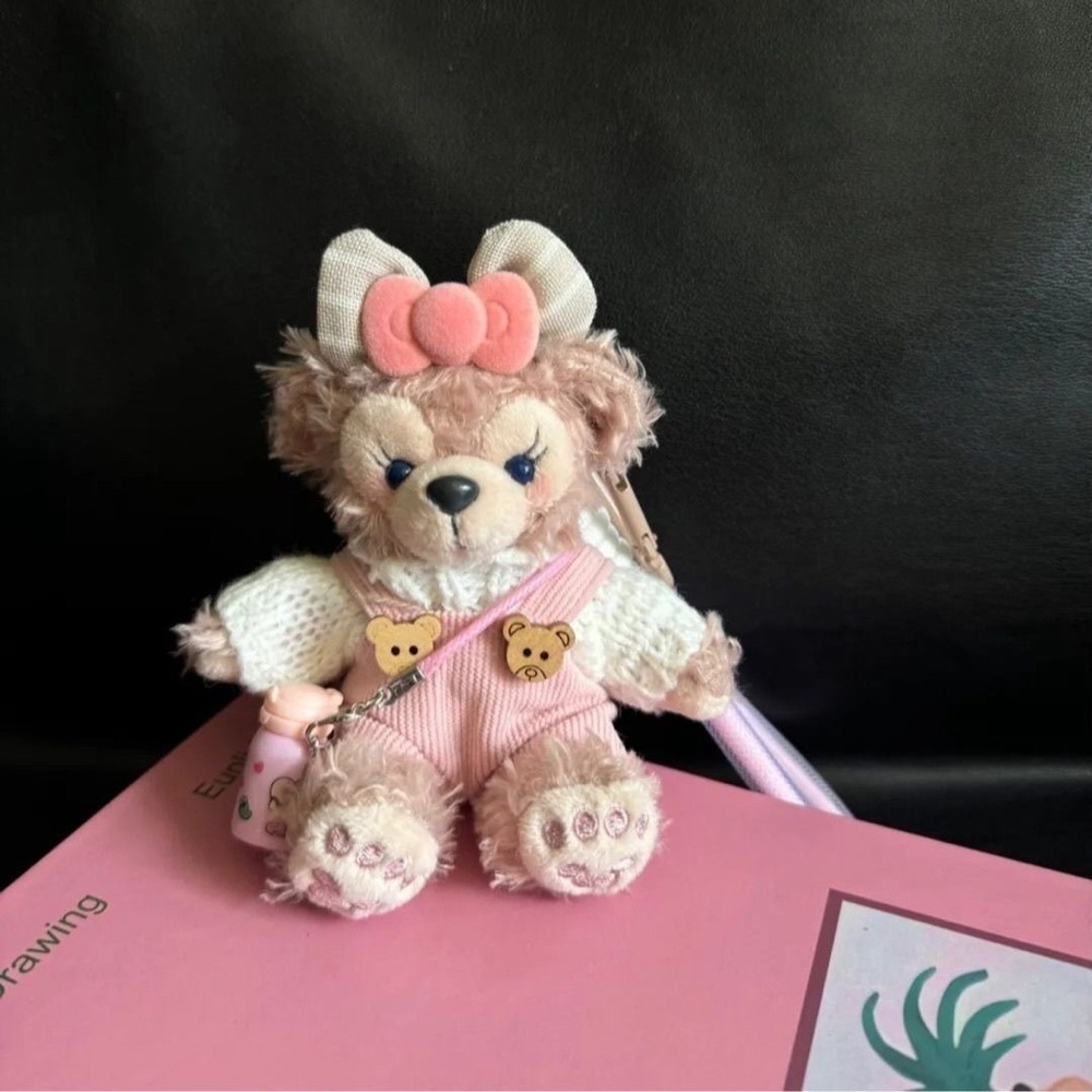 Gray and Pink Plush Bag Charm with Bow - Picture 3 of 5